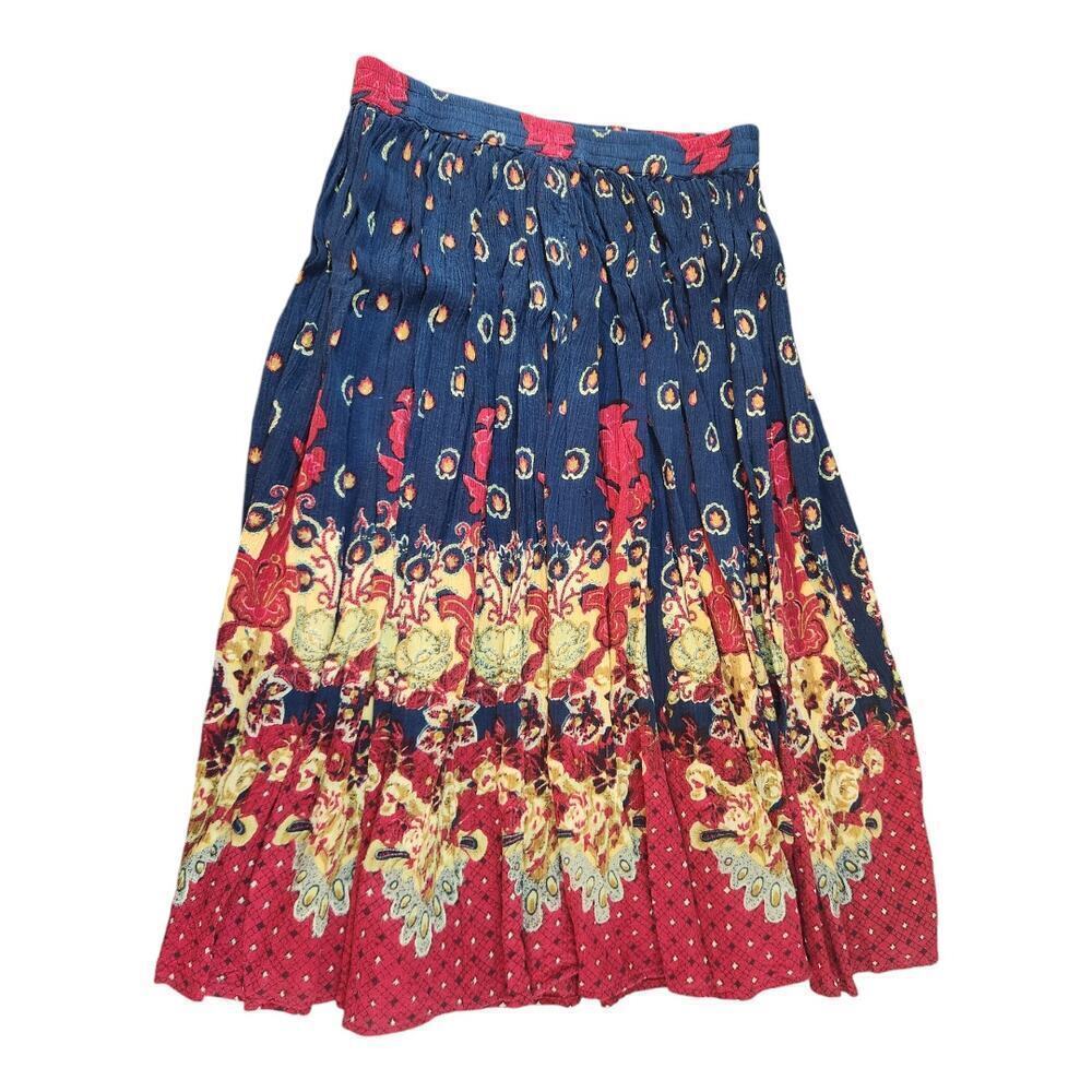 Collections etc. Vtg skirt red navy stretch waist floral midi 90s hippie sz med